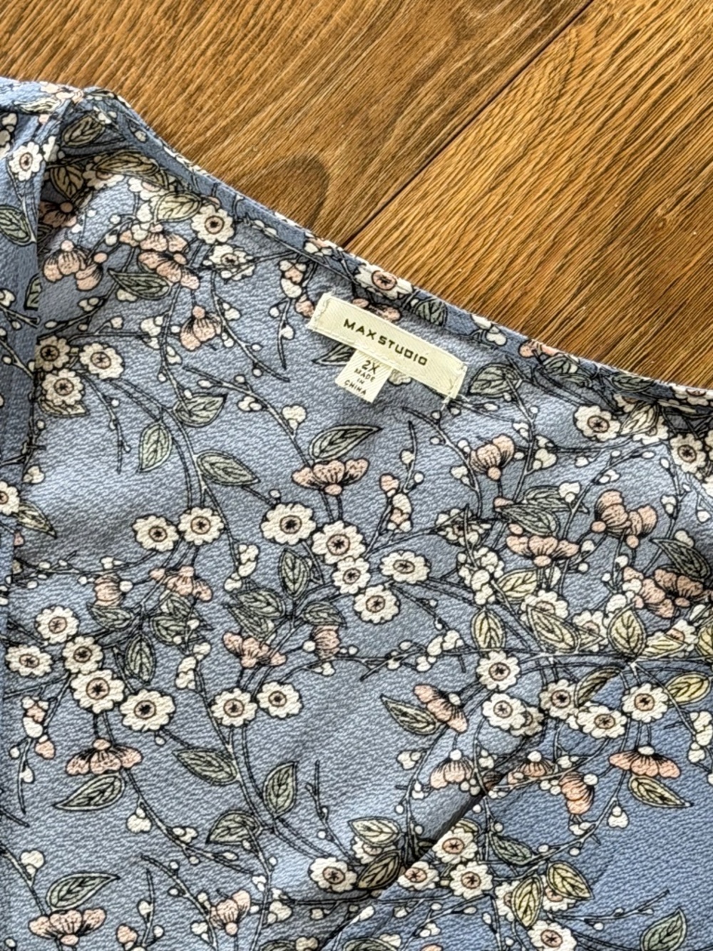 Max Studio Wrap Dress London Blue Floral Print Short Flutter Sleeves Plus Sz 1X - Picture 11 of 16